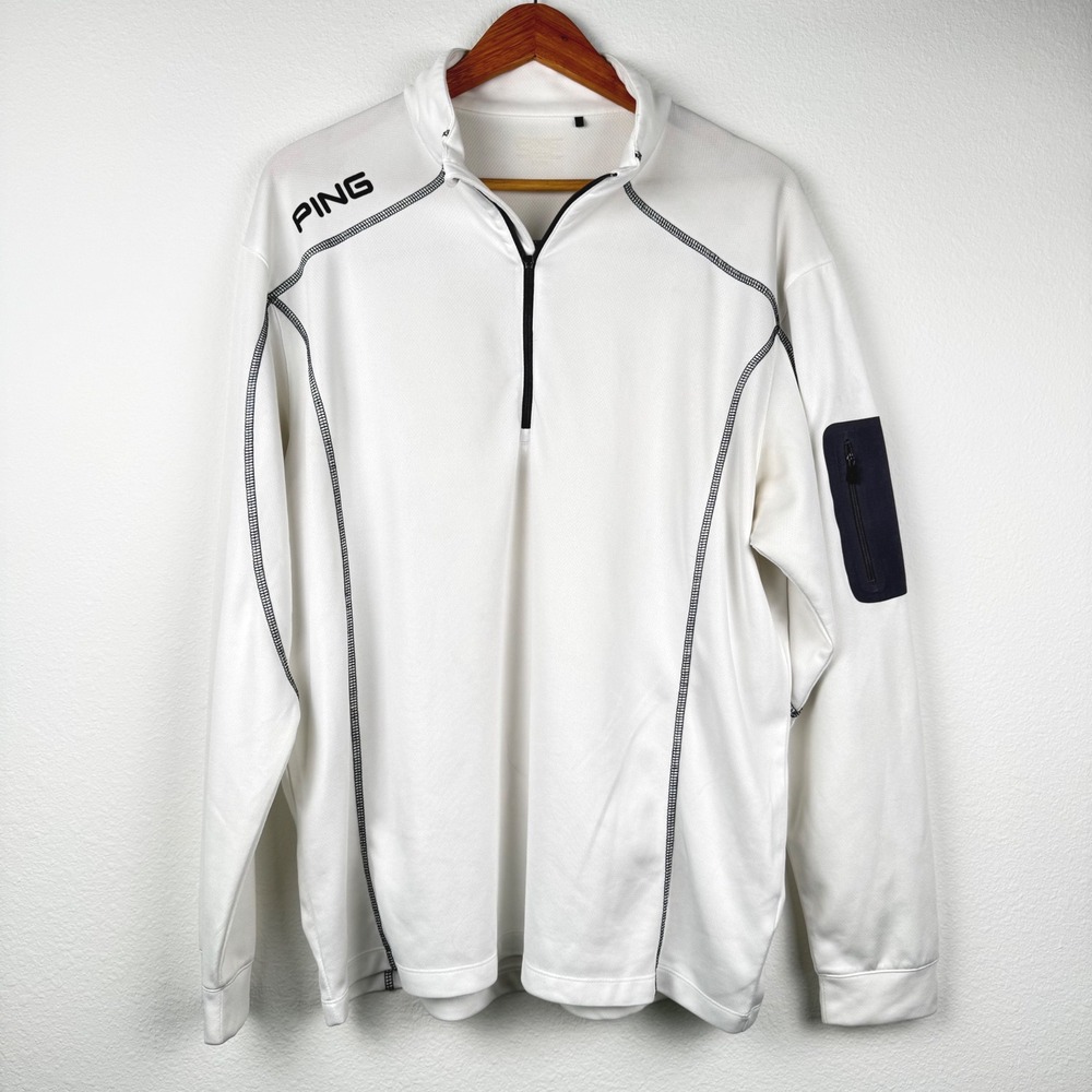 PING Quarter Zip Pullover Mens XL White Excellent Golf Athletic Outdoor